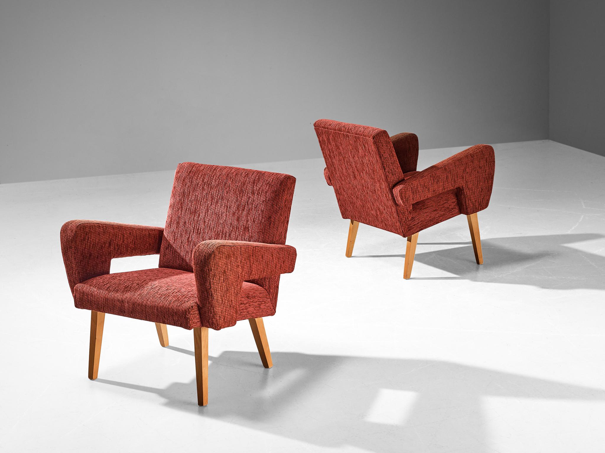Pair of Angular Armchairs in Red Upholstery seating Morentz