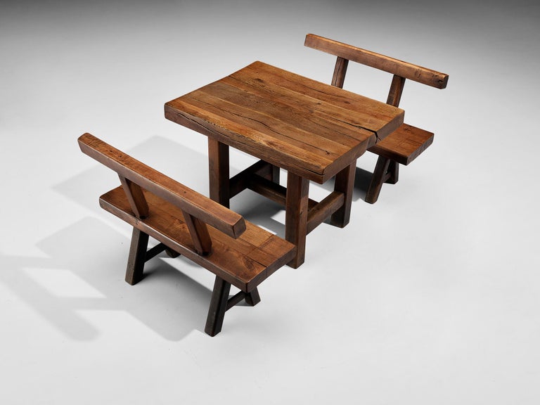 Mobichalet Brutalist Set of Table and Pair of Benches
