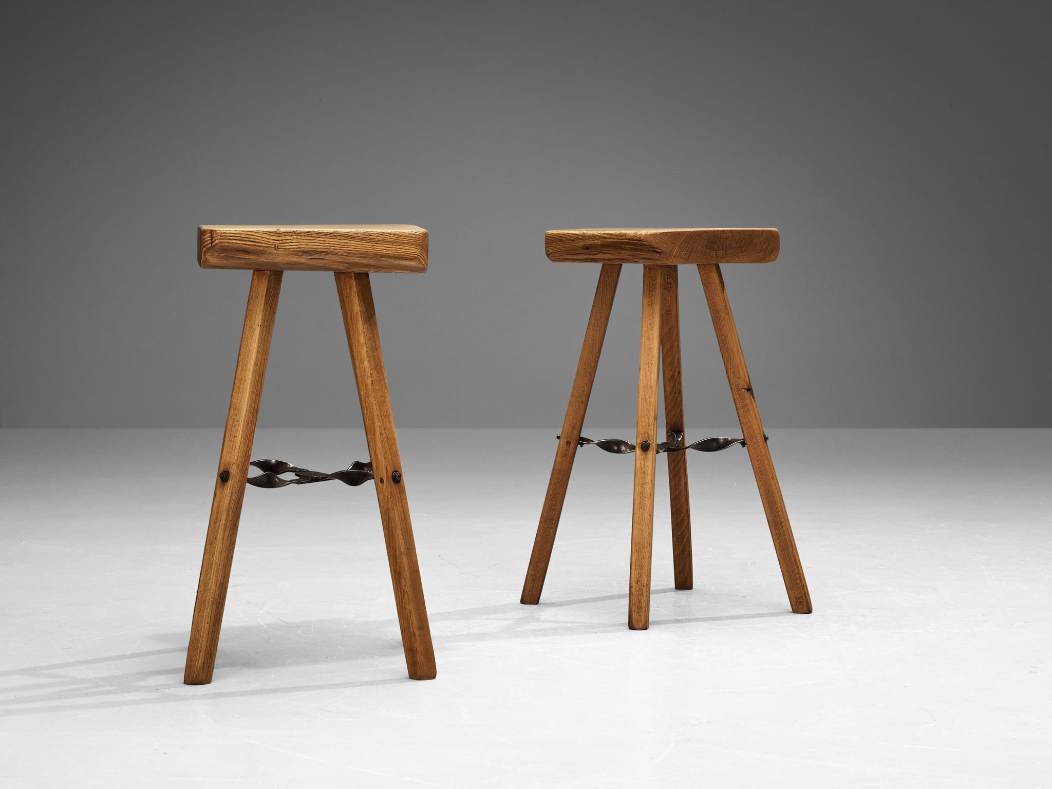 Mobichalet Brutalist Bar Stools in Blond Pine Wood and Iron seating Morentz