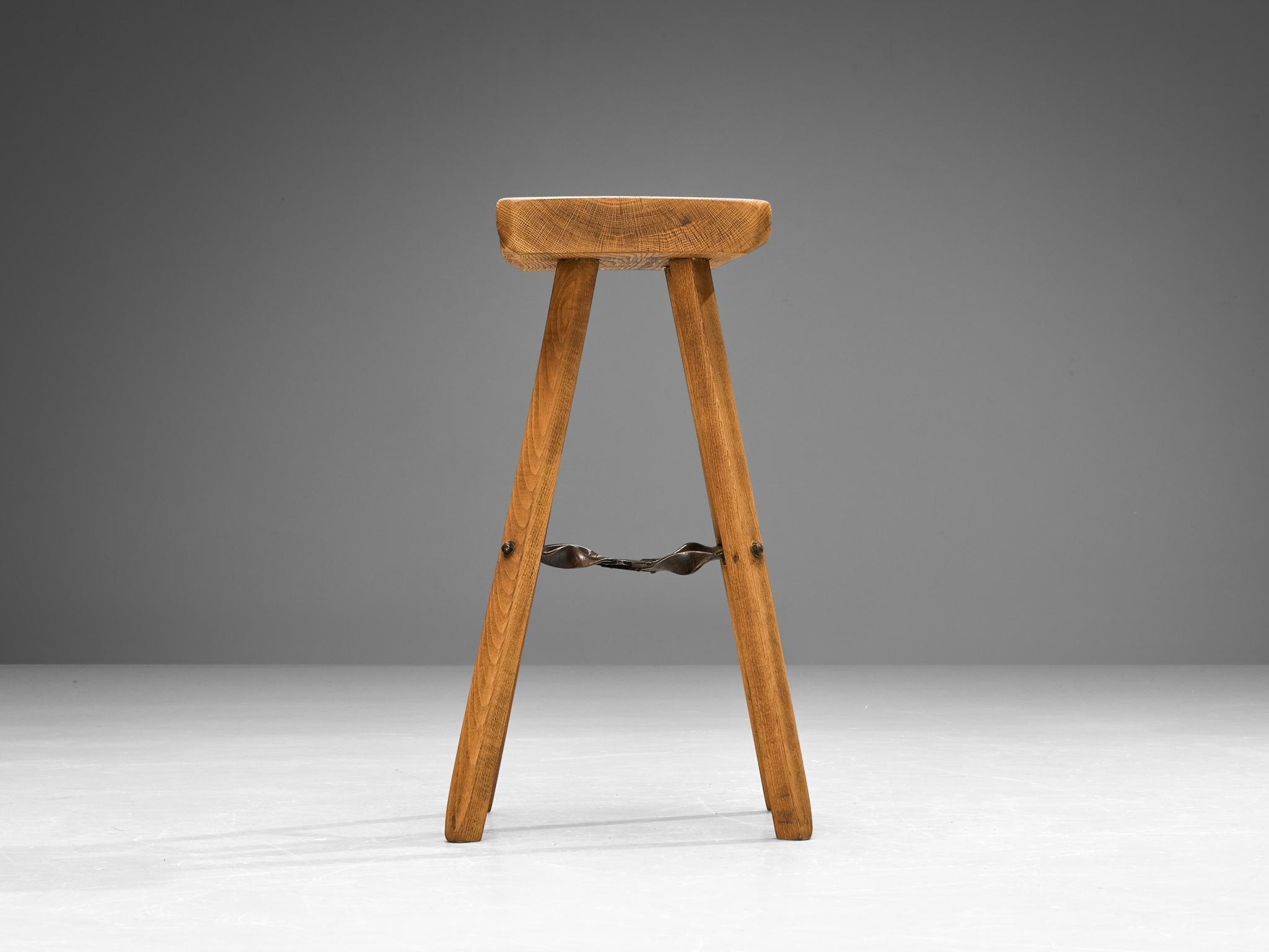 Mobichalet Brutalist Bar Stools in Blond Pine Wood and Iron seating Morentz