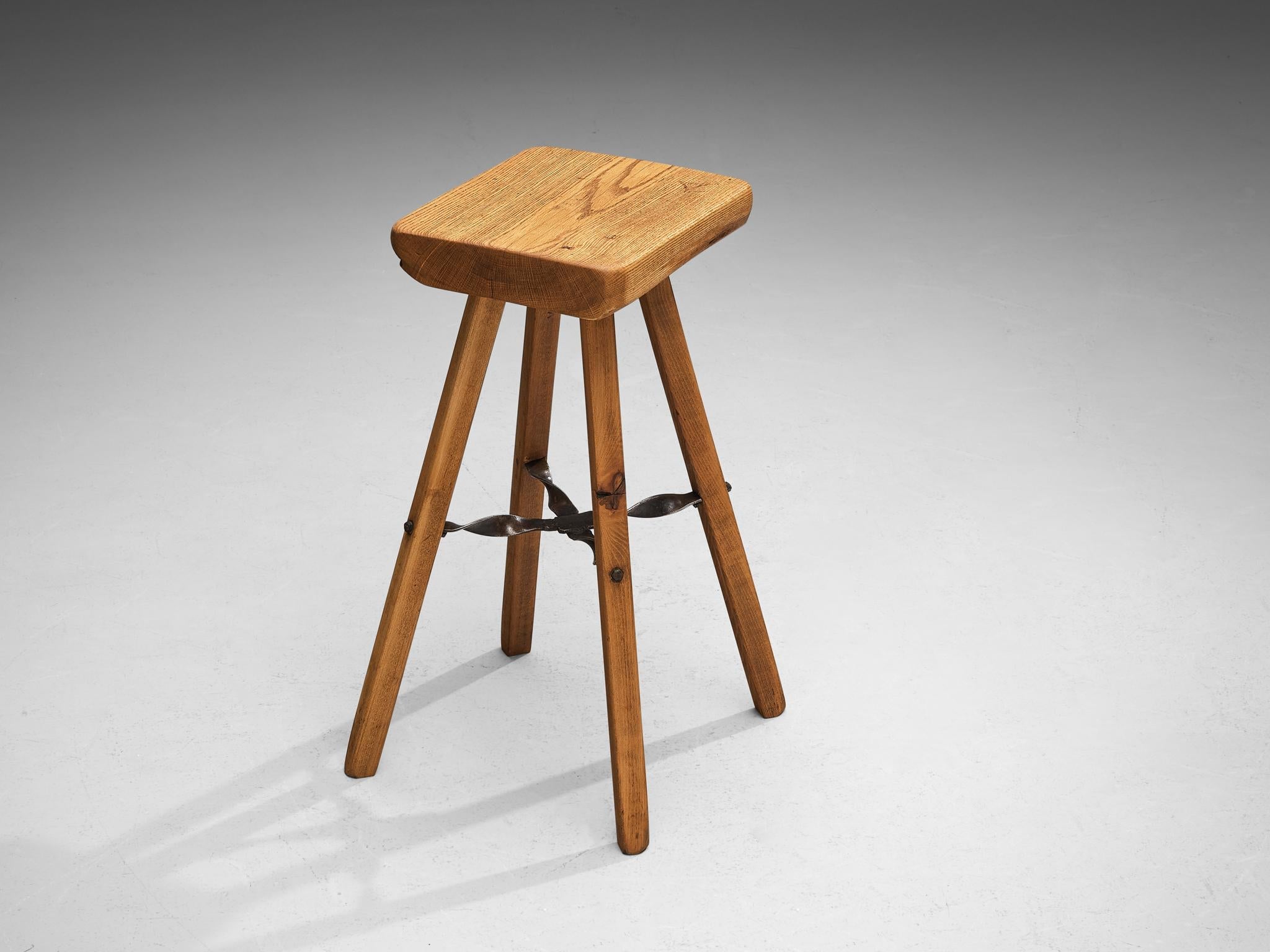 Mobichalet Brutalist Bar Stools in Blond Pine Wood and Iron seating Morentz