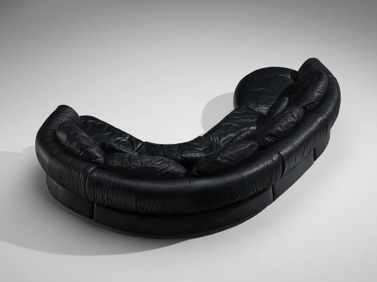 Organically Shaped Sectional Sofa in Black Leather