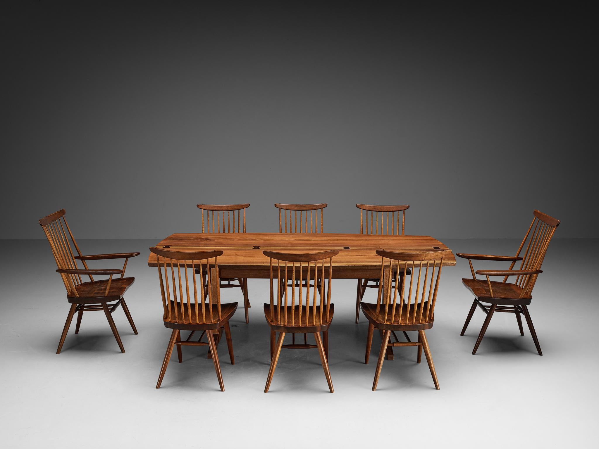 George Nakashima Dining Set with Trestle Dining Table and 'New' Chairs
