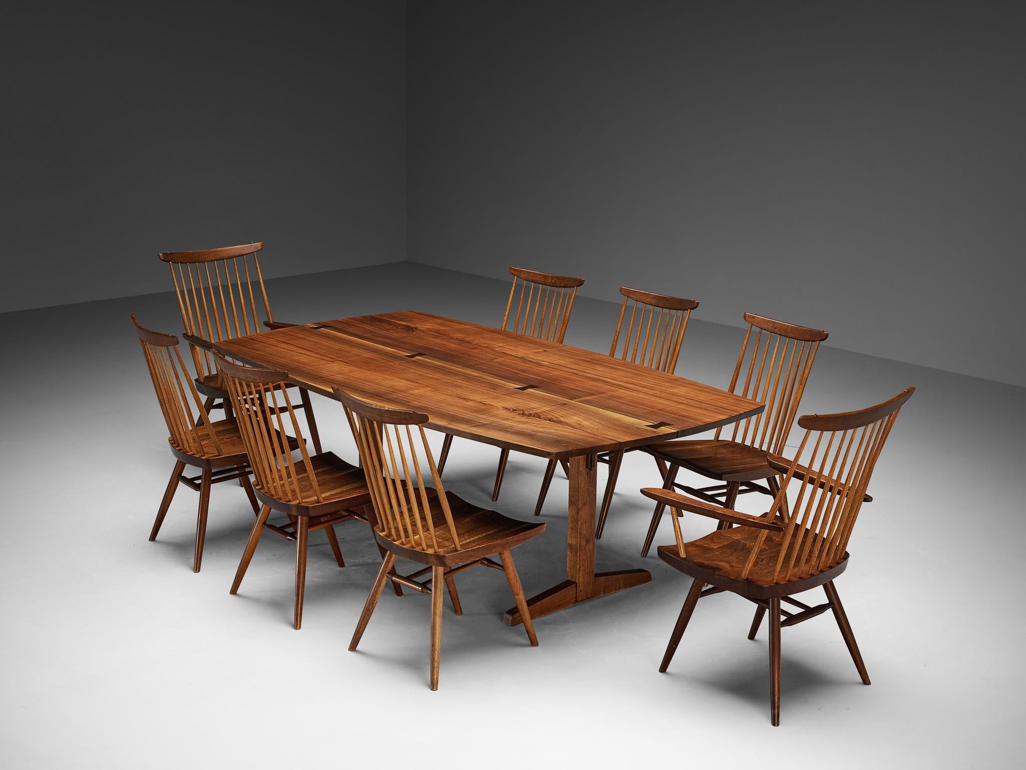 George Nakashima Dining Set with Trestle Dining Table and 'New' Chairs
