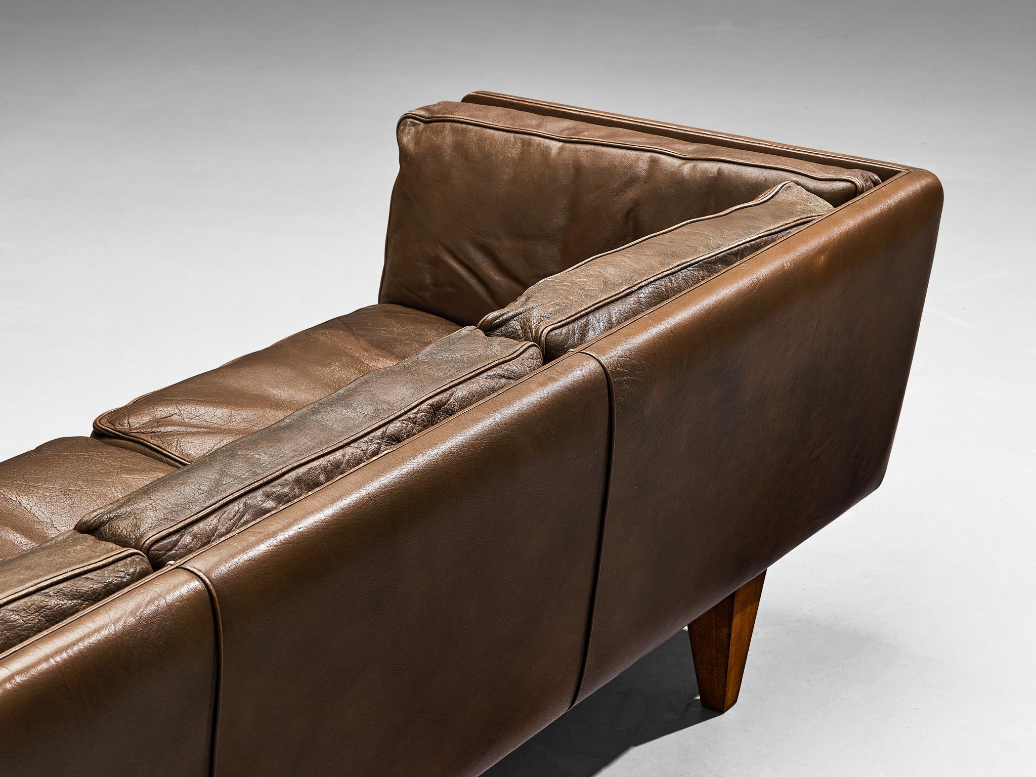 Illum Wikkelsø Sofa in Brown Leather and Oak