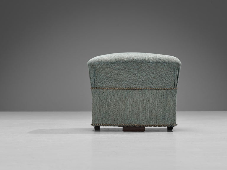 Jindrich Halabala Square Stool in Light Blue Upholstery