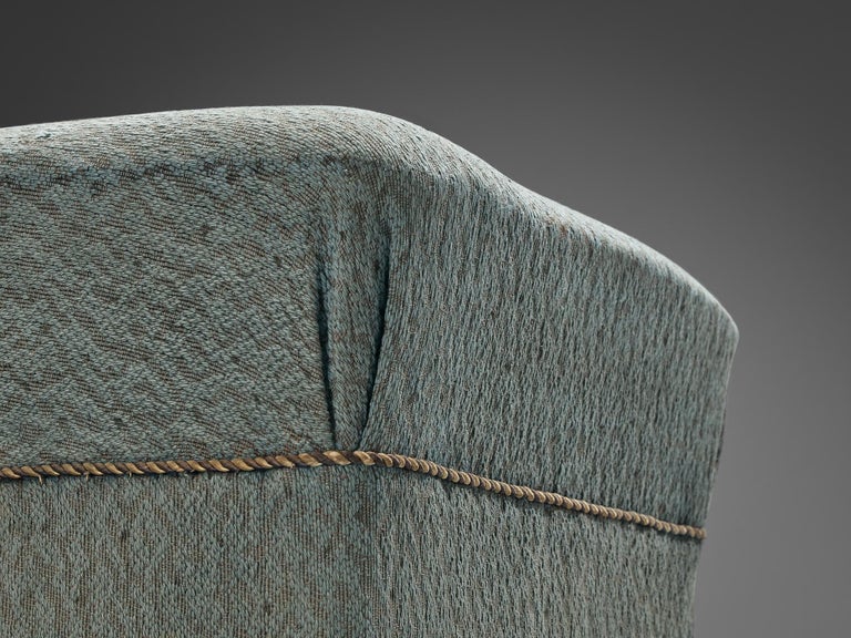 Jindrich Halabala Square Stool in Light Blue Upholstery