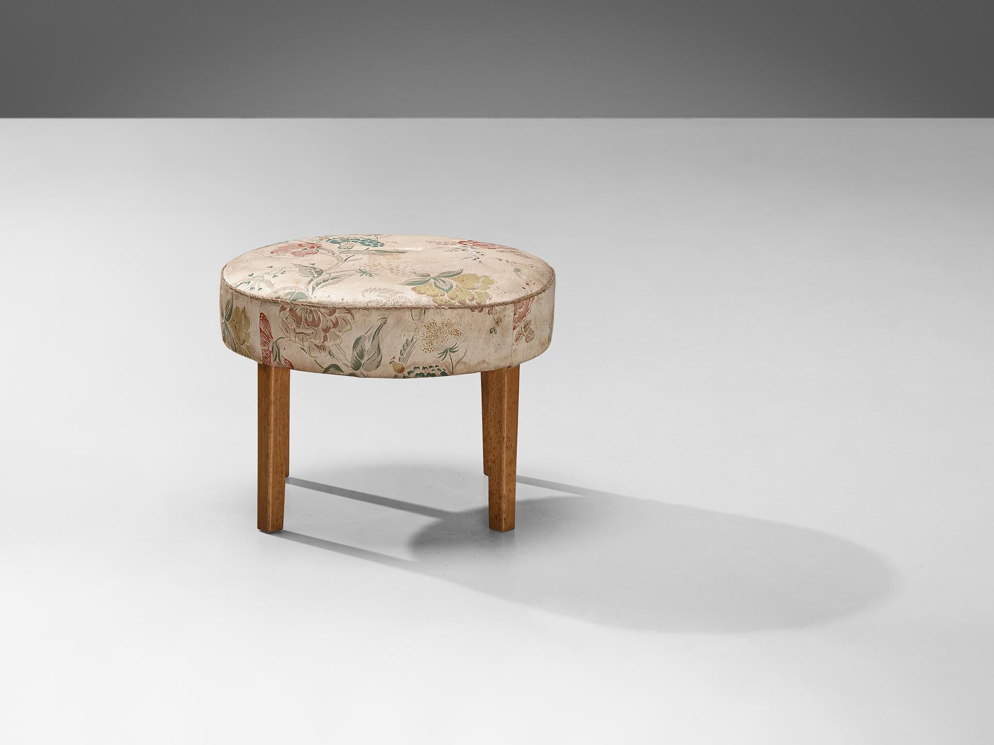 Scandinavian Stool in Floral Upholstery