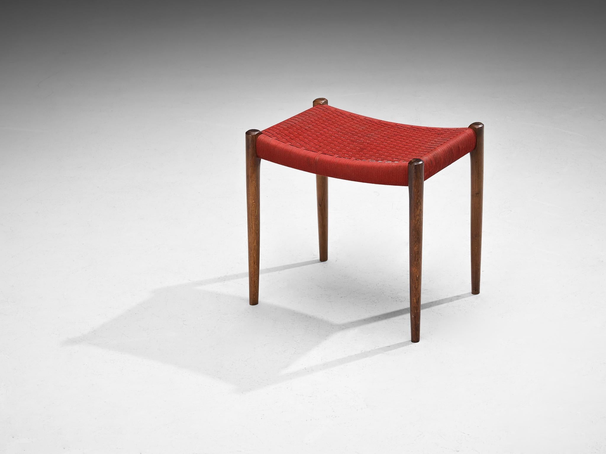 Niels Otto Møller for J.L. Møller Stool in Teak and Red Fabric seating Morentz