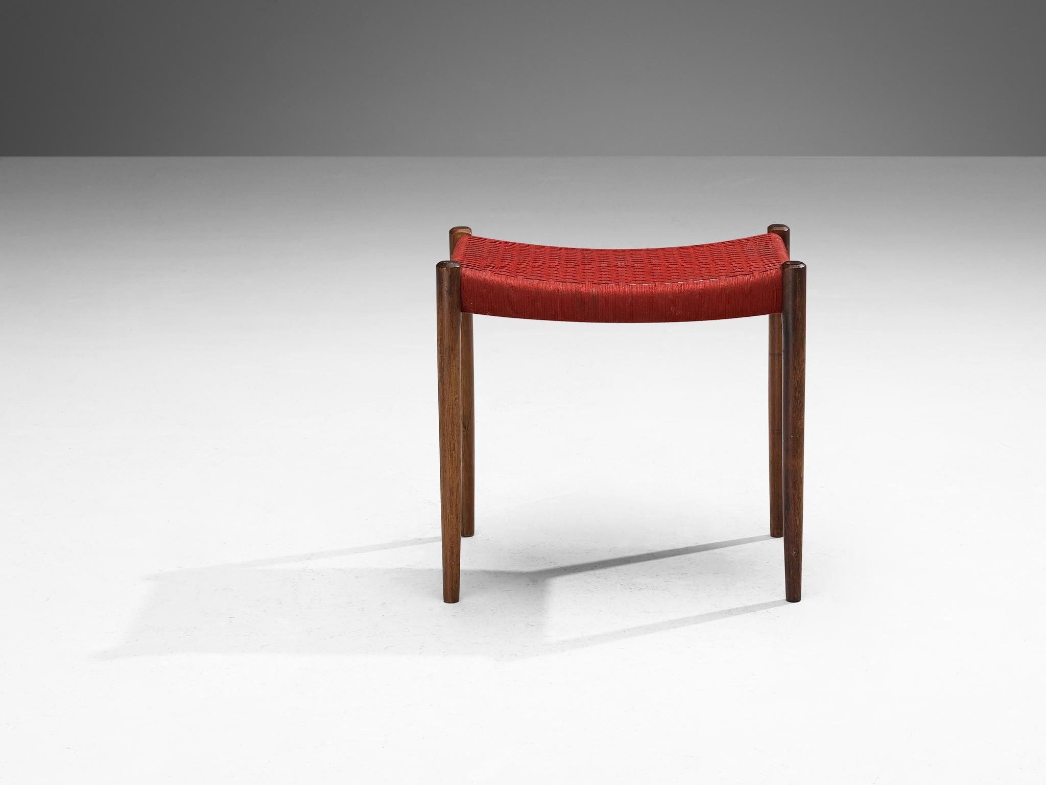 Niels Otto Møller for J.L. Møller Stool in Teak and Red Fabric seating Morentz