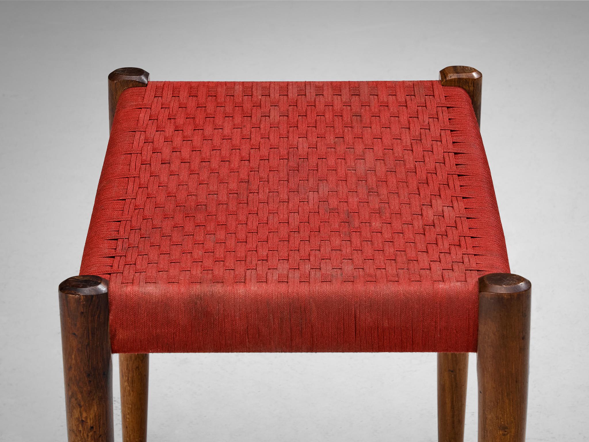 Niels Otto Møller for J.L. Møller Stool in Teak and Red Fabric seating Morentz