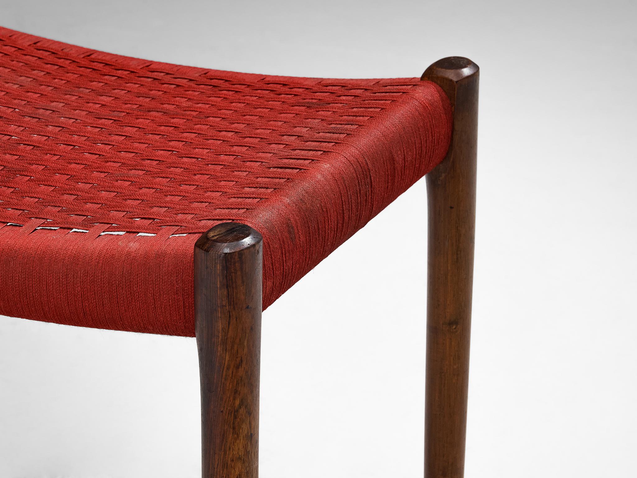 Niels Otto Møller for J.L. Møller Stool in Teak and Red Fabric seating Morentz