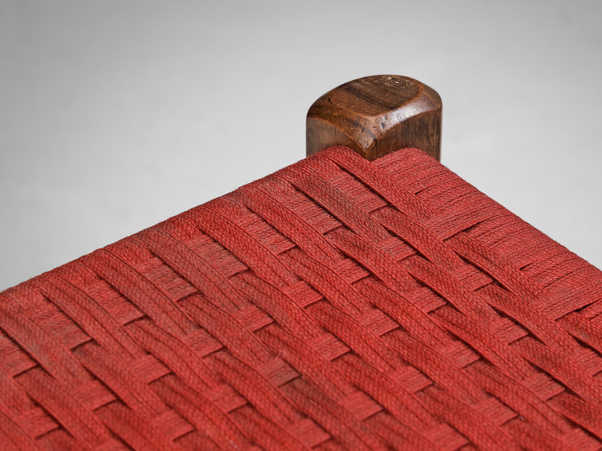 Niels Otto Møller for J.L. Møller Stool in Teak and Red Fabric seating Morentz