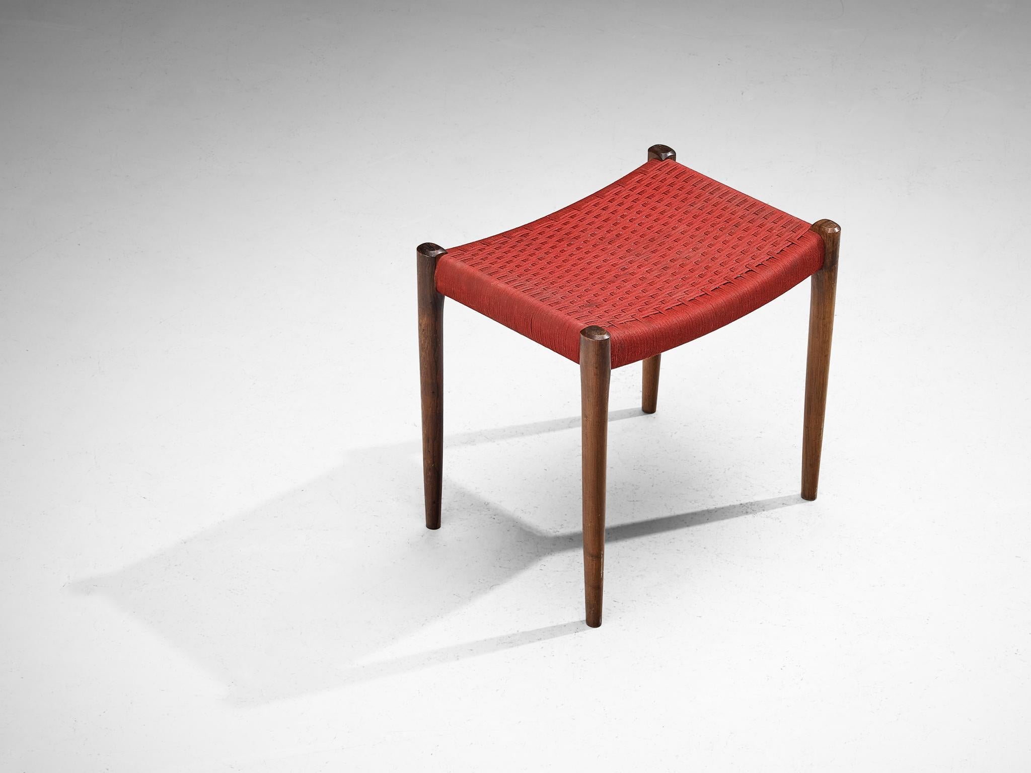 Niels Otto Møller for J.L. Møller Stool in Teak and Red Fabric seating Morentz