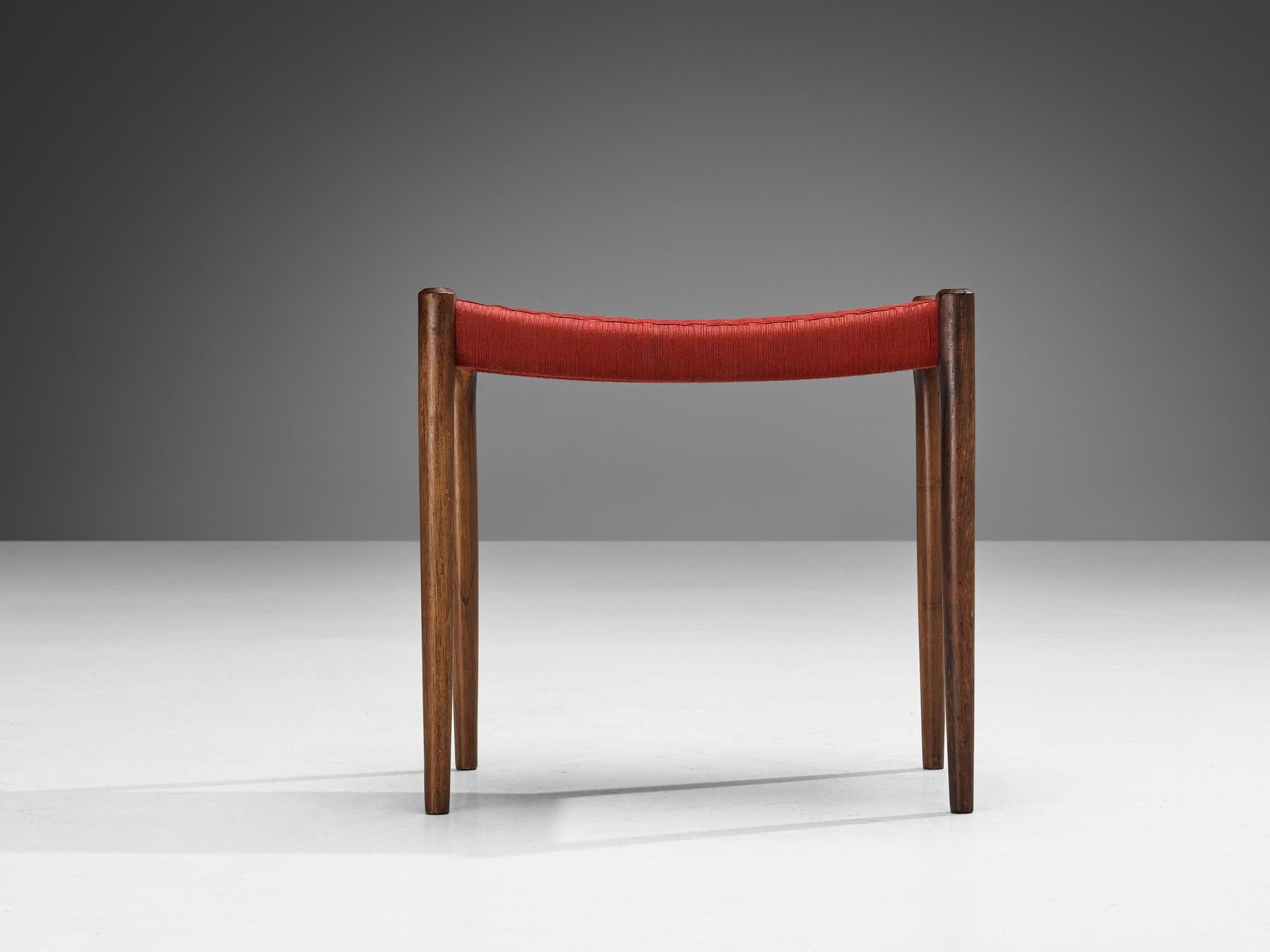 Niels Otto Møller for J.L. Møller Stool in Teak and Red Fabric seating Morentz