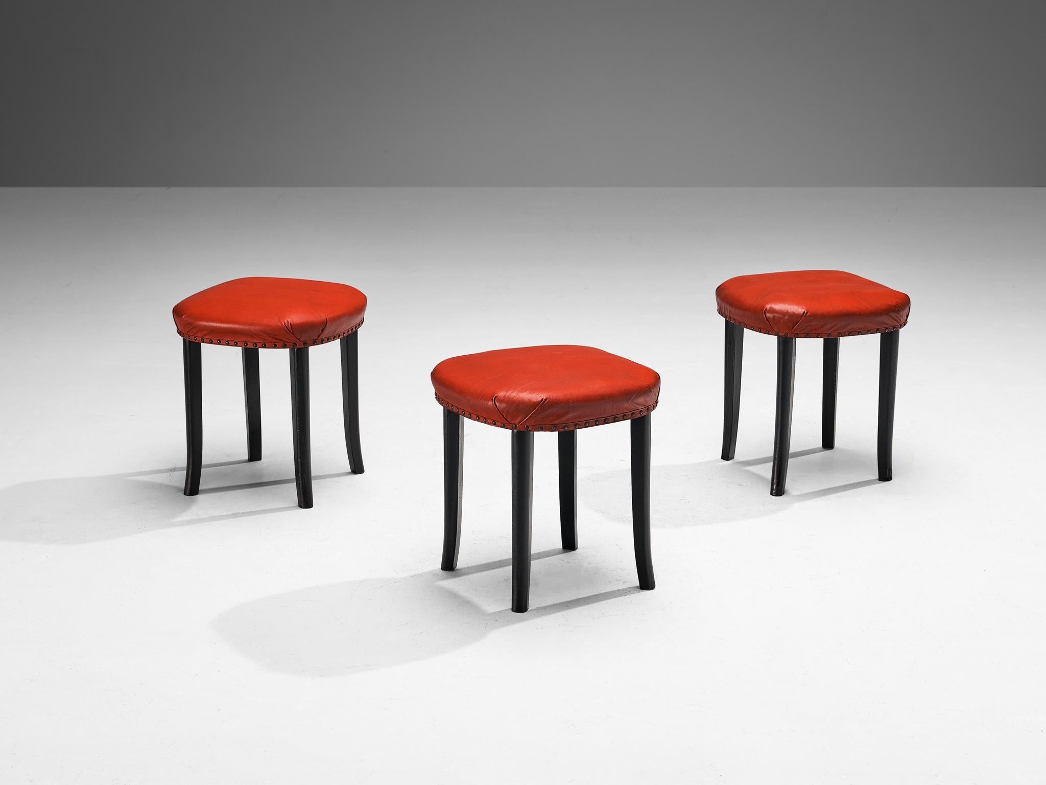 Art Deco Stools in Red Leatherette seating Morentz