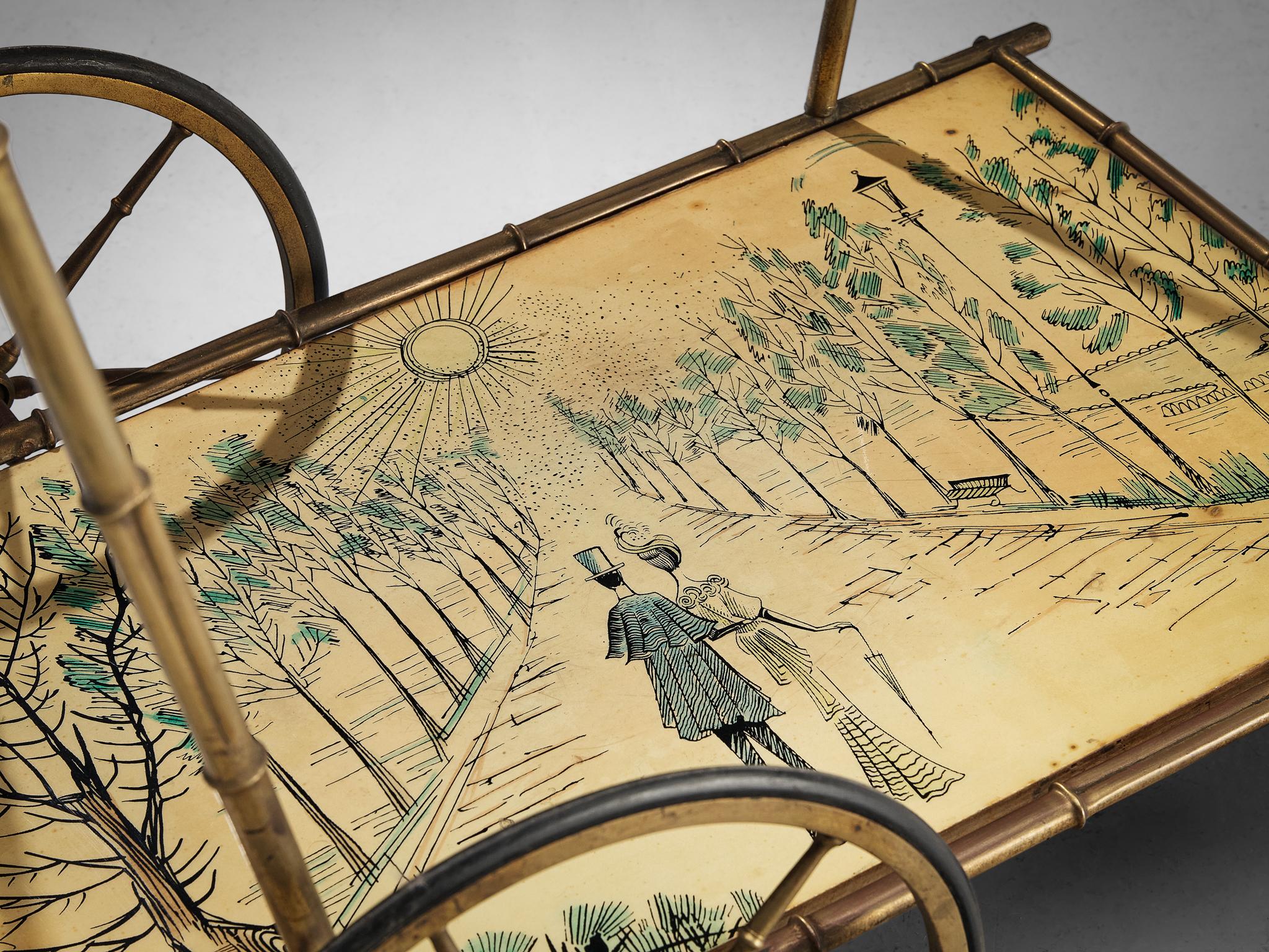 Bar Cart with Faux-Bamboo Frame in Brass tables Morentz