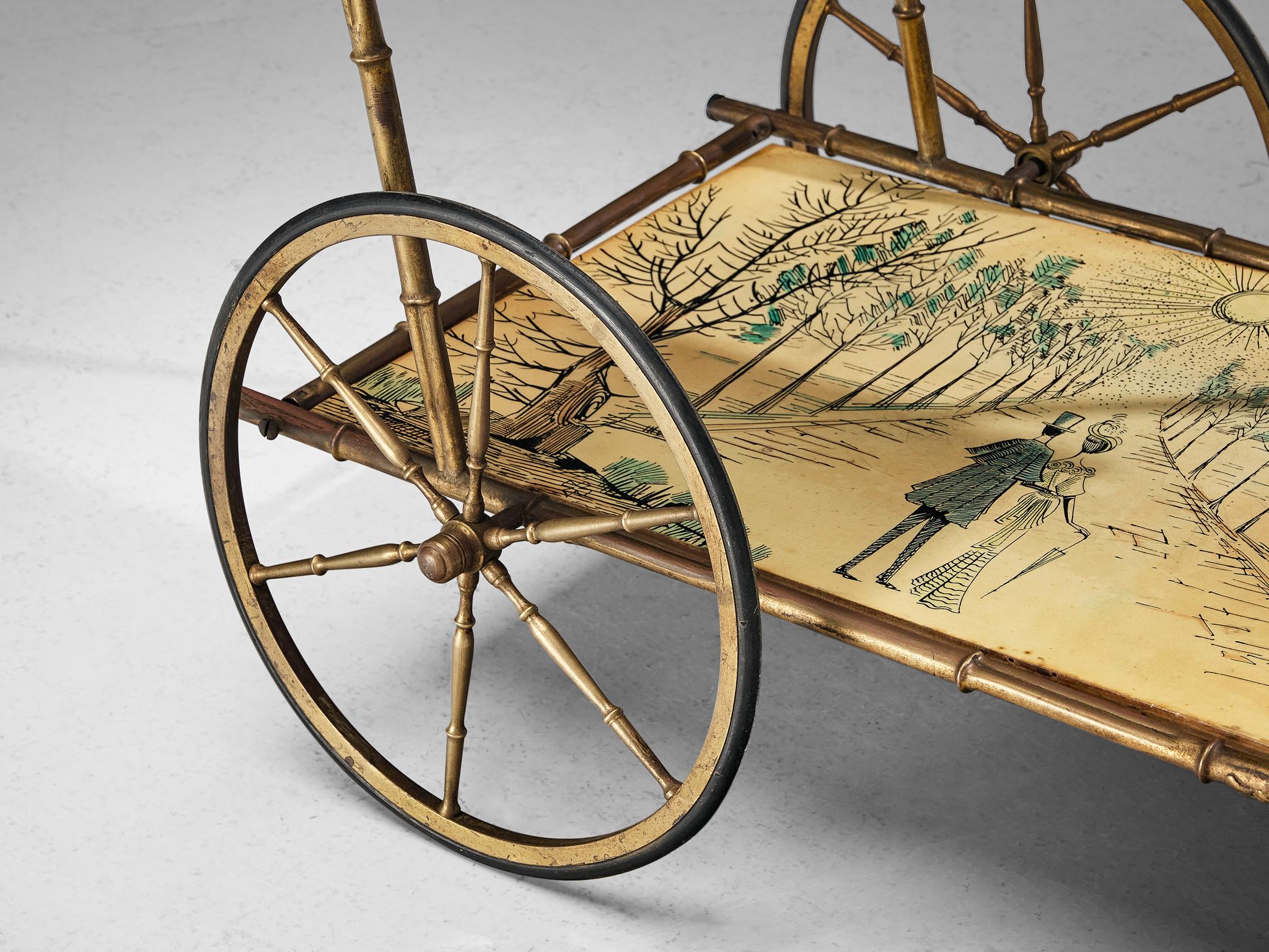 Bar Cart with Faux-Bamboo Frame in Brass tables Morentz