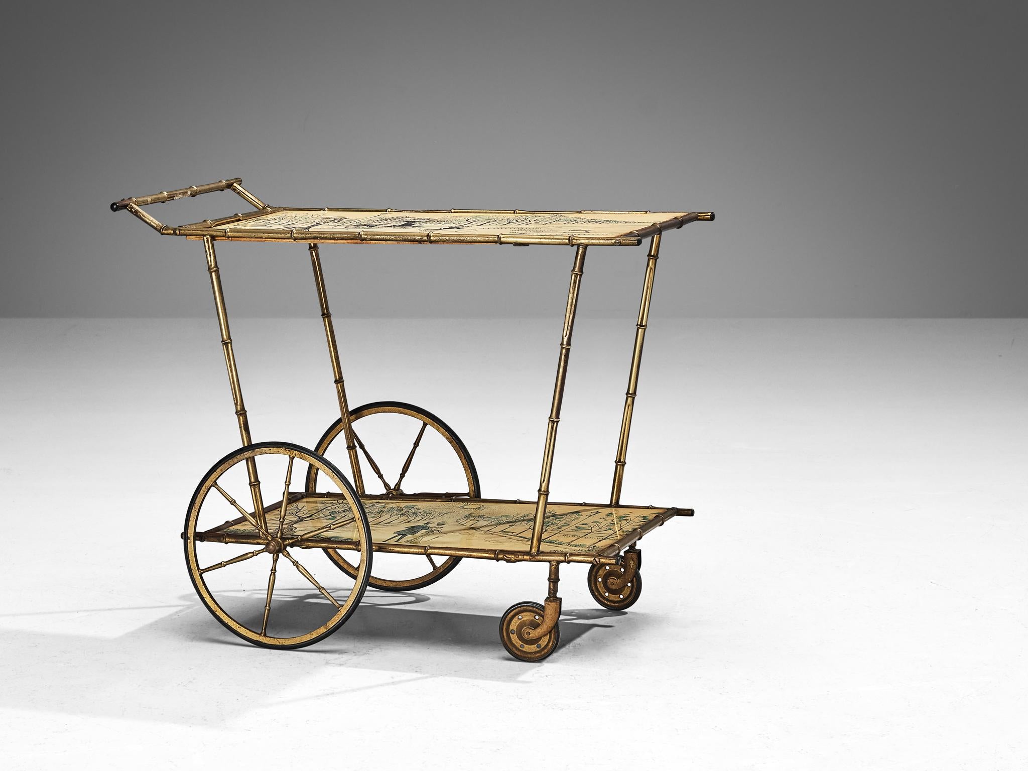 Bar Cart with Faux-Bamboo Frame in Brass tables Morentz