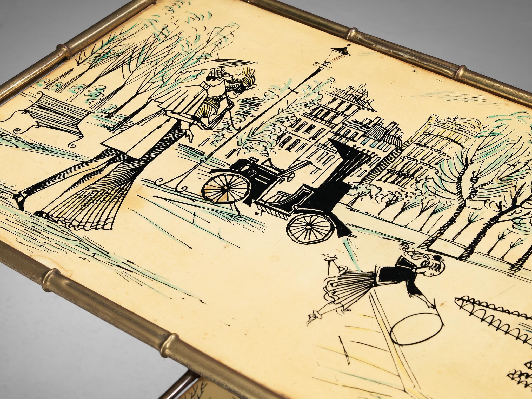 Bar Cart with Faux-Bamboo Frame in Brass tables Morentz