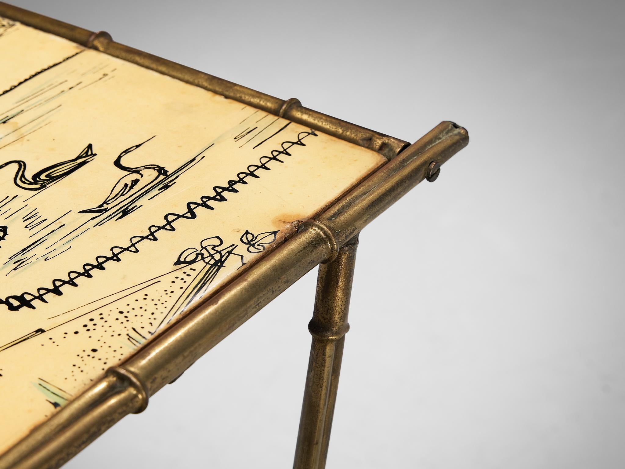 Bar Cart with Faux-Bamboo Frame in Brass tables Morentz