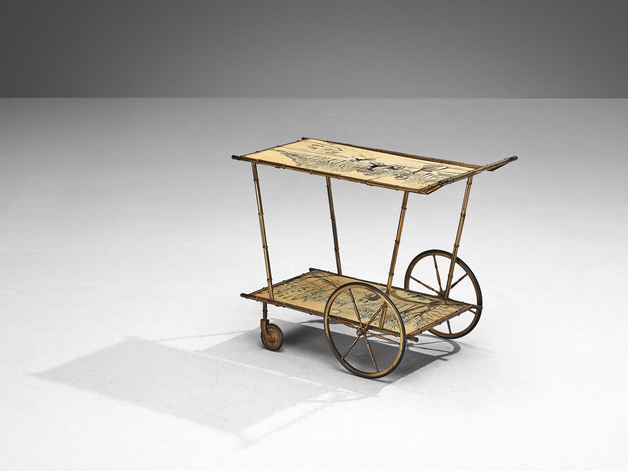 Bar Cart with Faux-Bamboo Frame in Brass tables Morentz