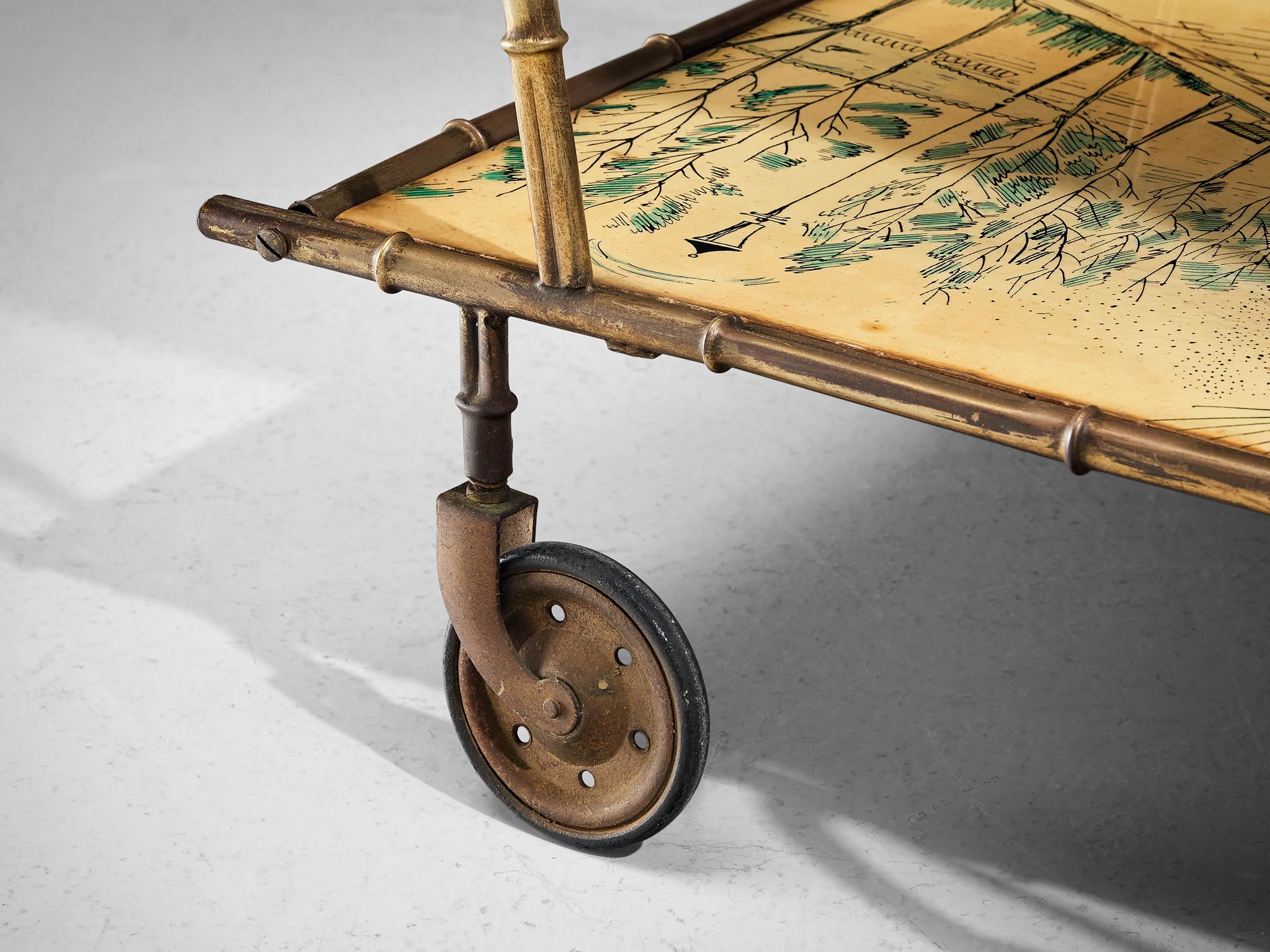 Bar Cart with Faux-Bamboo Frame in Brass tables Morentz