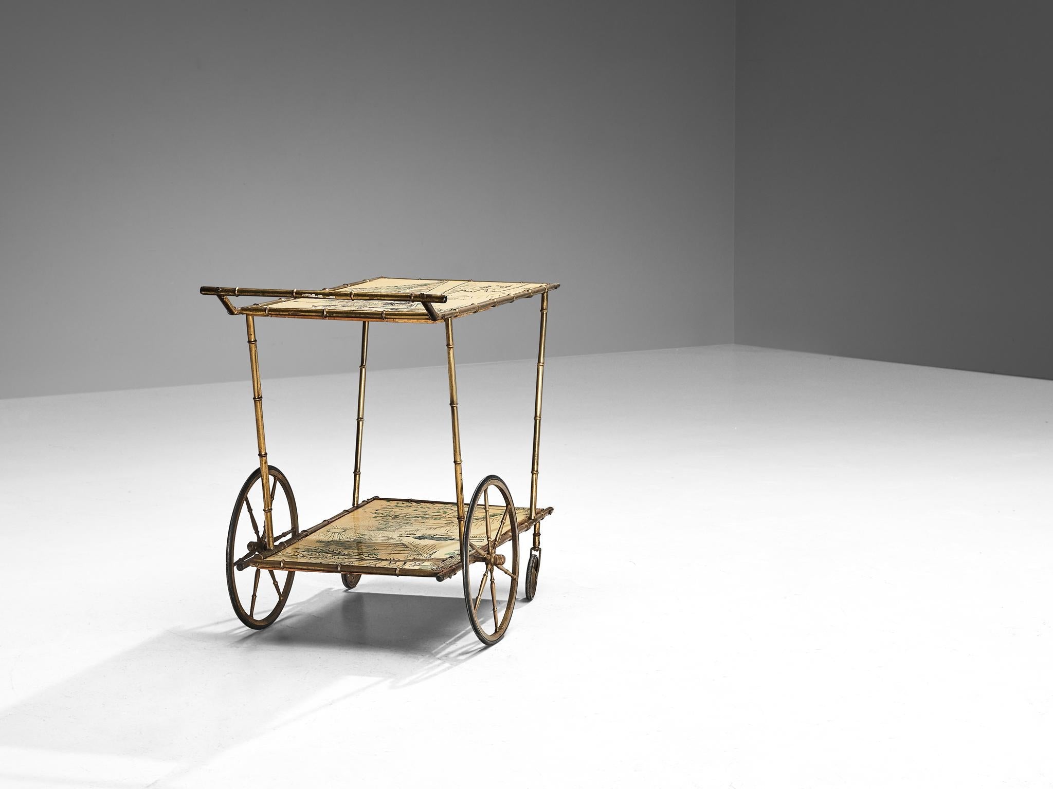 Bar Cart with Faux-Bamboo Frame in Brass tables Morentz