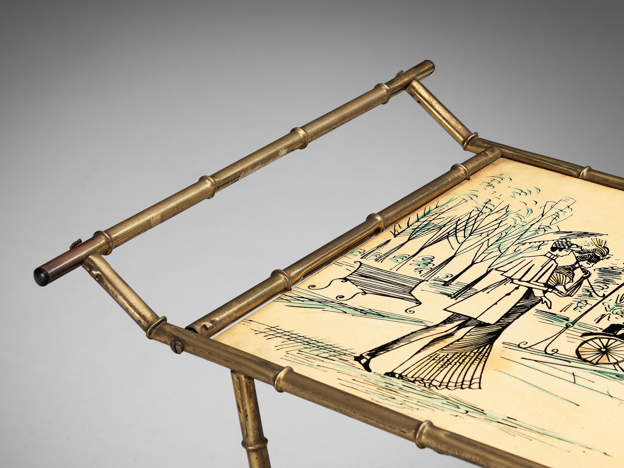 Bar Cart with Faux-Bamboo Frame in Brass tables Morentz