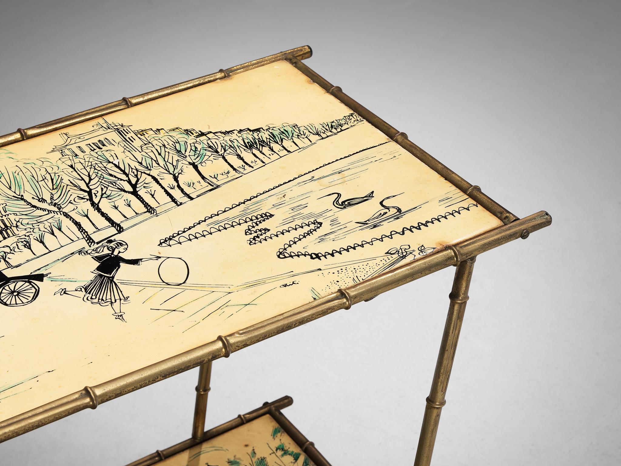 Bar Cart with Faux-Bamboo Frame in Brass tables Morentz