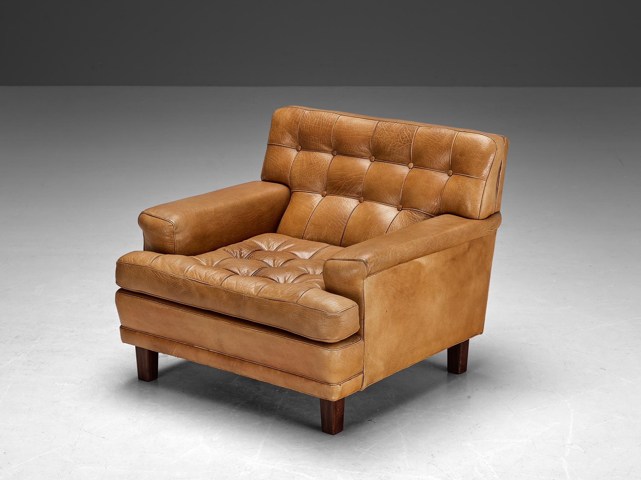 Arne Norell 'Merkur' Lounge Chair in Cognac Leather and Mahogany seating Morentz