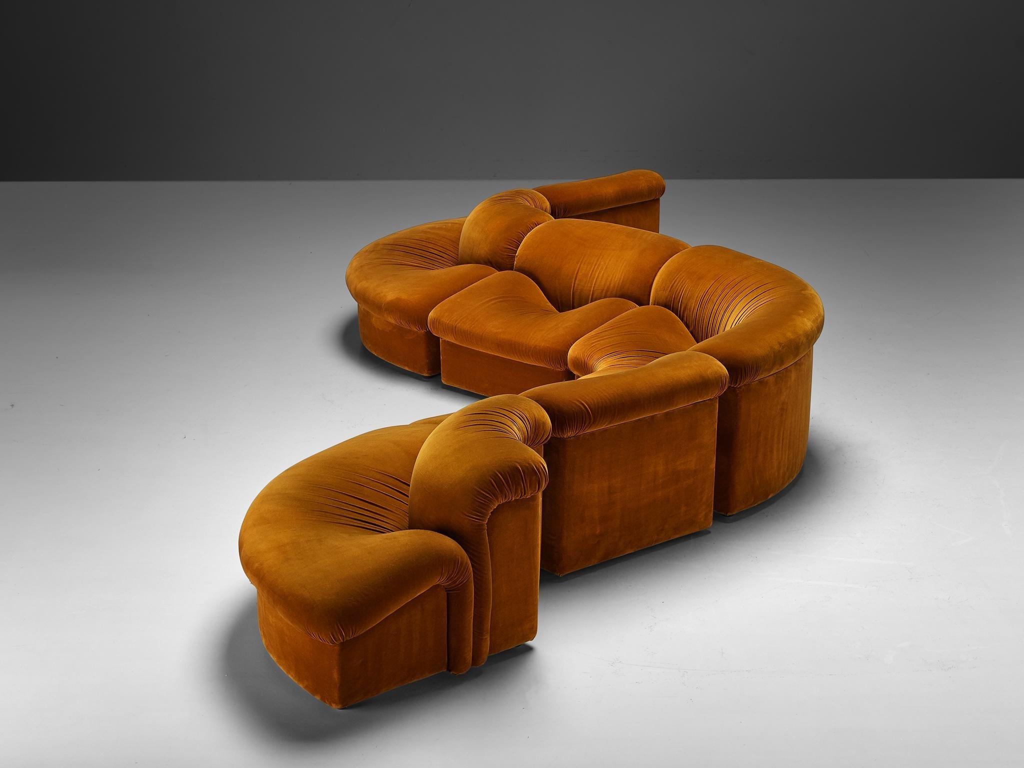 Metalarte Sectional Sofa Model 'Onda' in Burnt Orange Velvet