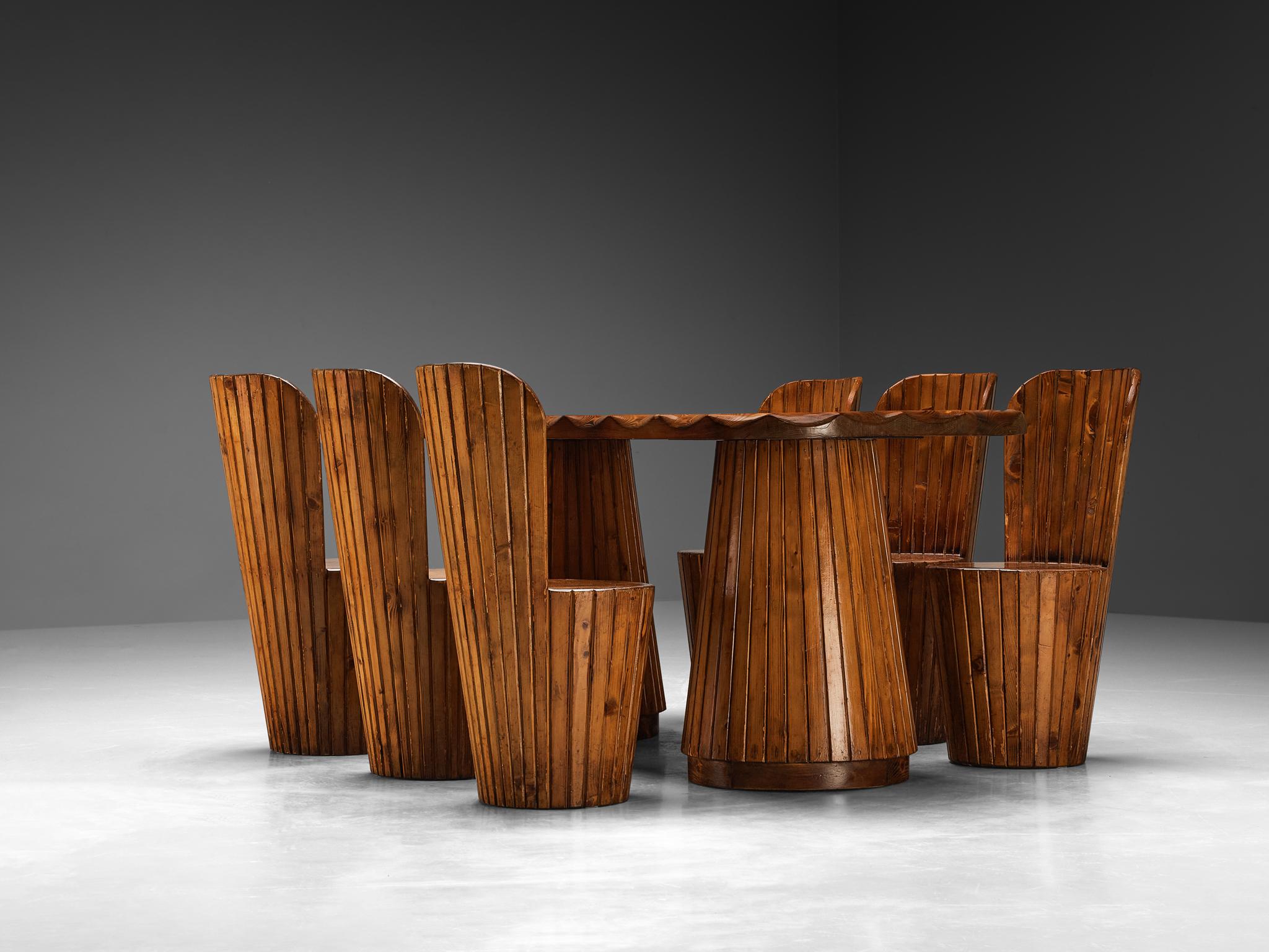 Italian Naturalistic Set of Dining Table and Six Chairs in Pine tables Morentz