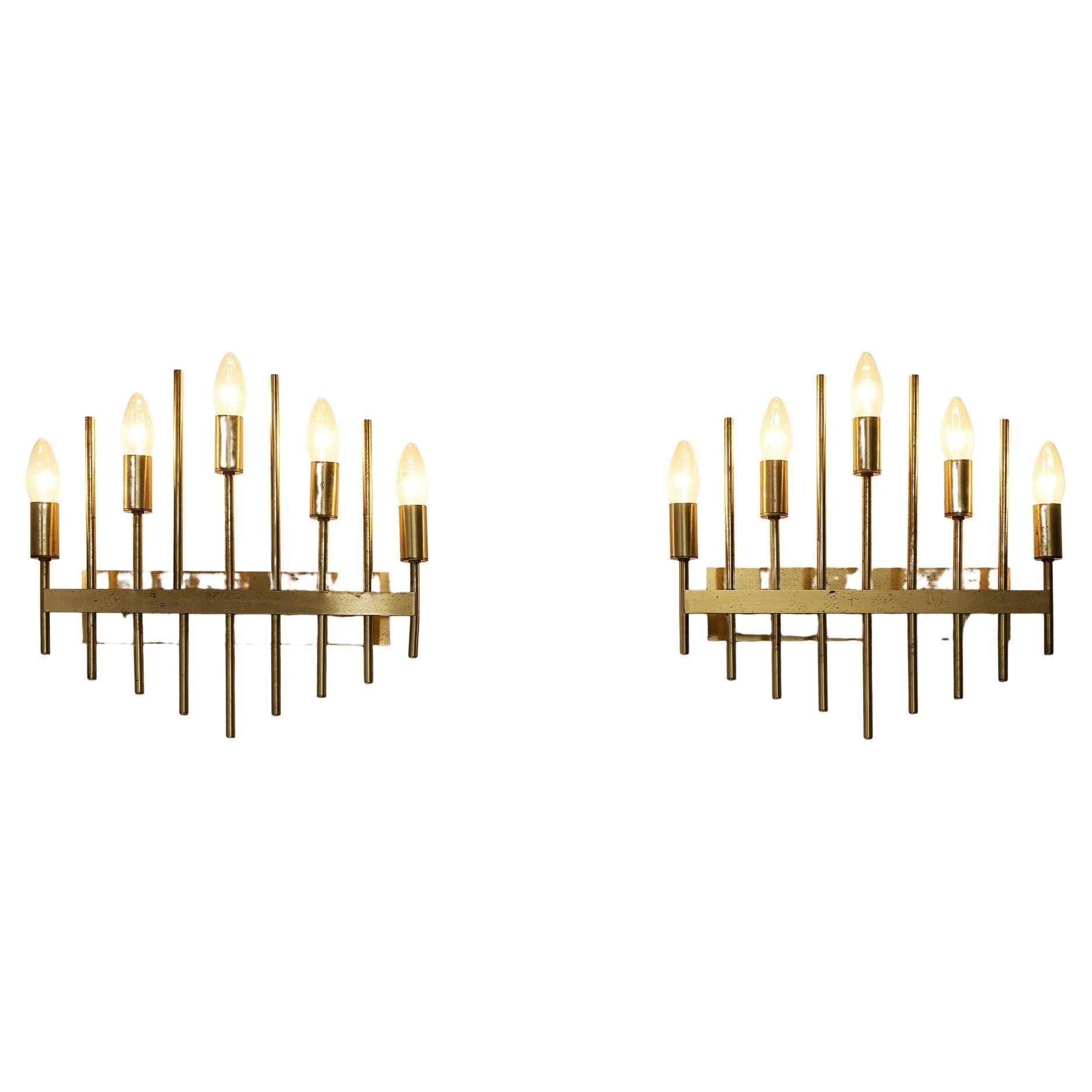 Pair of Delicate Wall Lamps in Brass lighting Morentz
