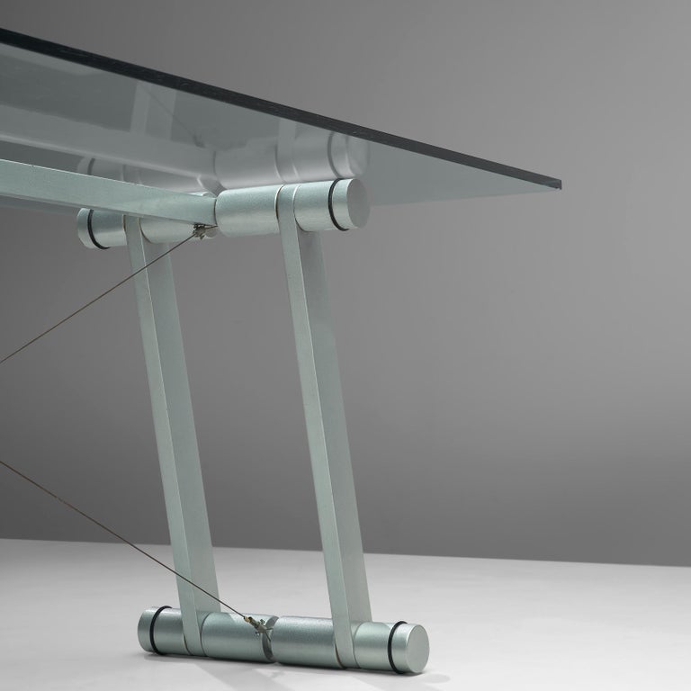 Superstudio Dining Table 'Teso' with Glass Top and Metallic Wooden Base