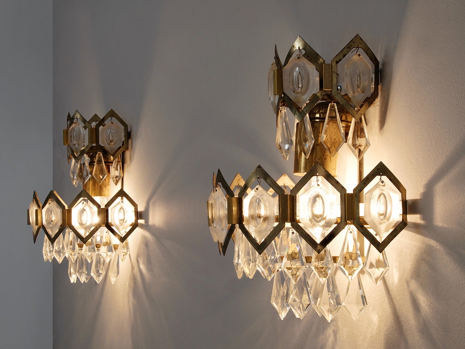 Pair of European Wall Lights in Crystal Glass and Brass lighting Morentz