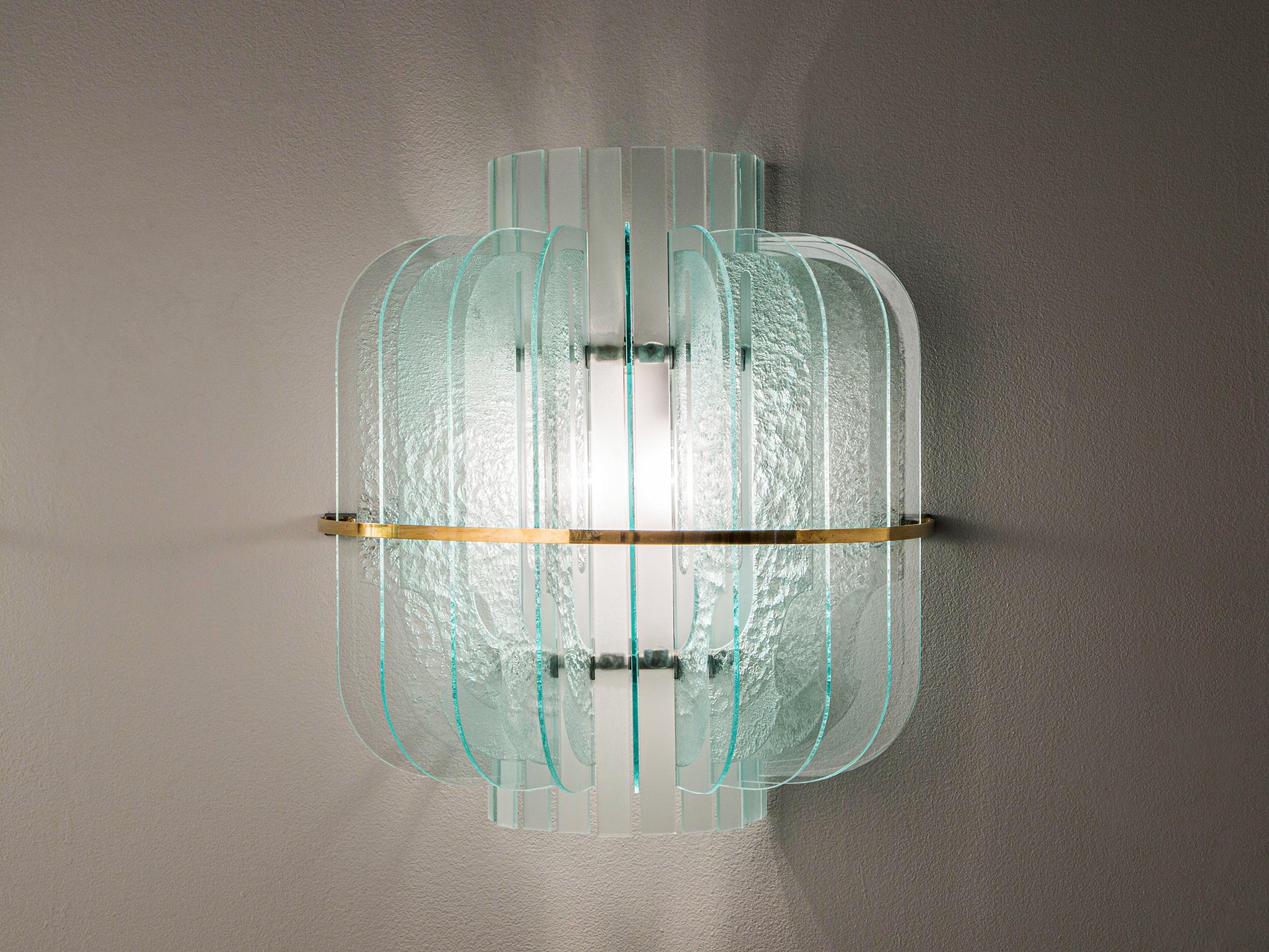Italian Wall Light in Blue Glass and Brass lighting Morentz