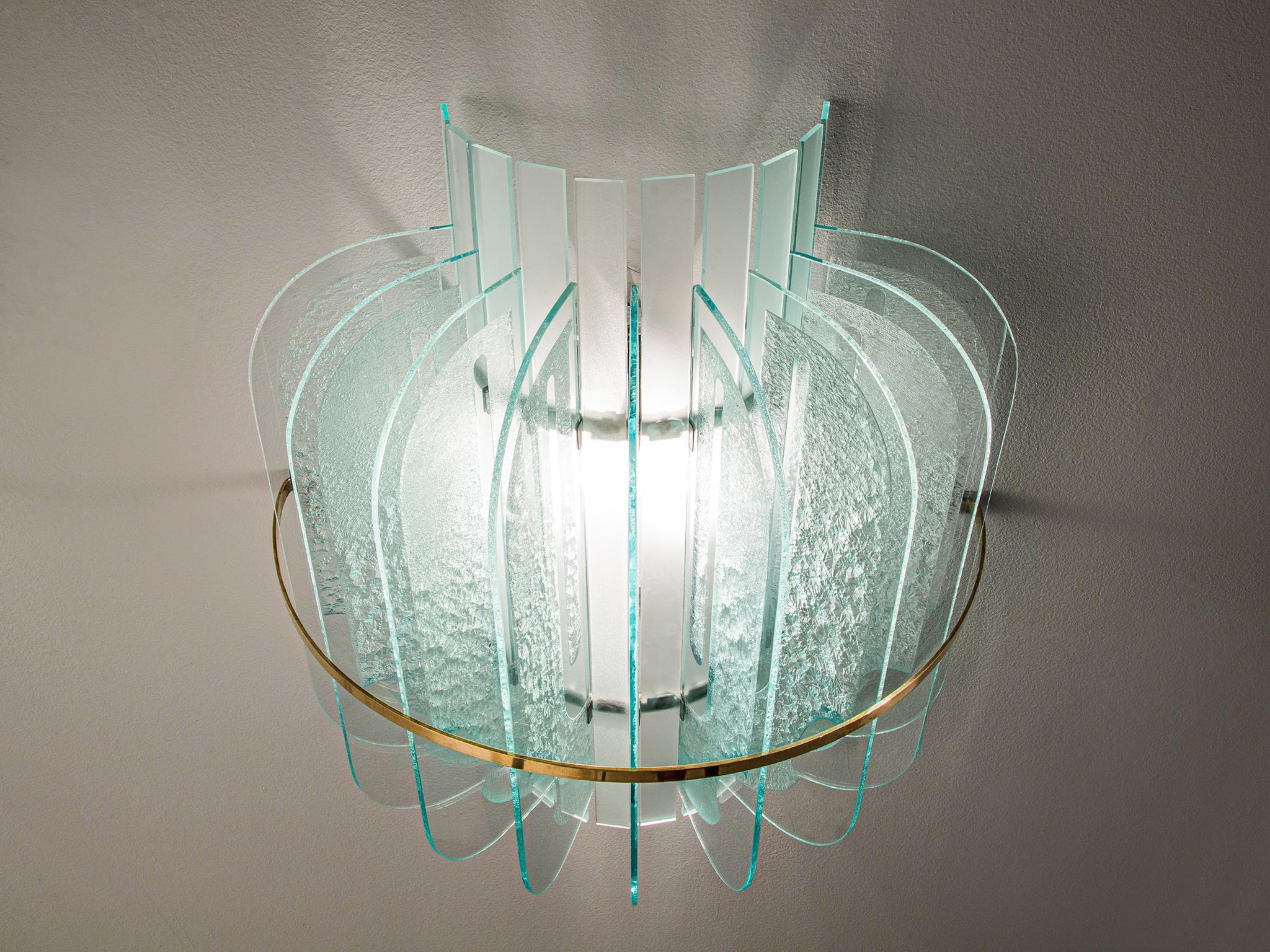 Italian Wall Light in Blue Glass and Brass lighting Morentz