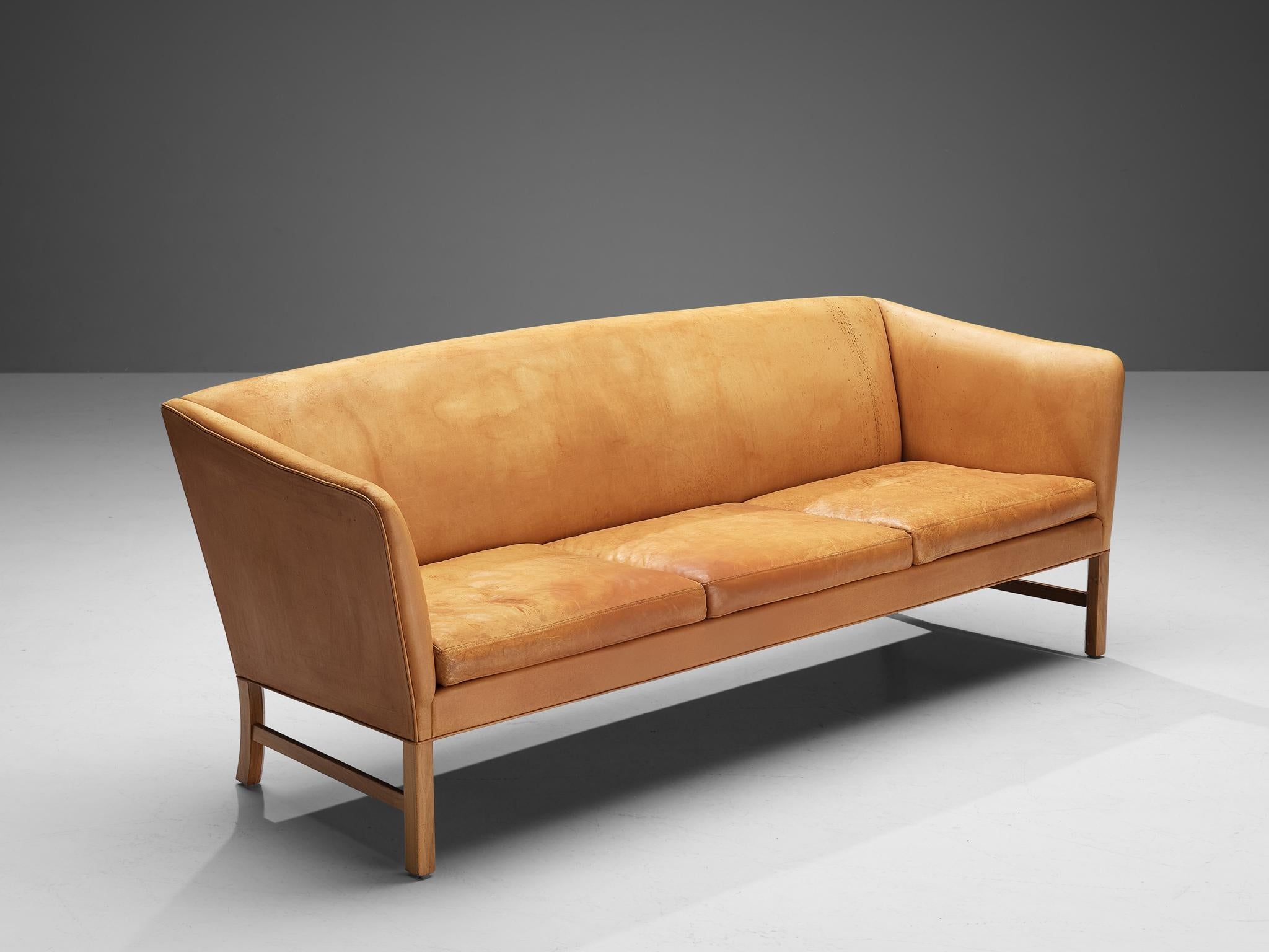 Ole Wanscher for A.J. Iverseren Sofa in Camel Leather and Walnut