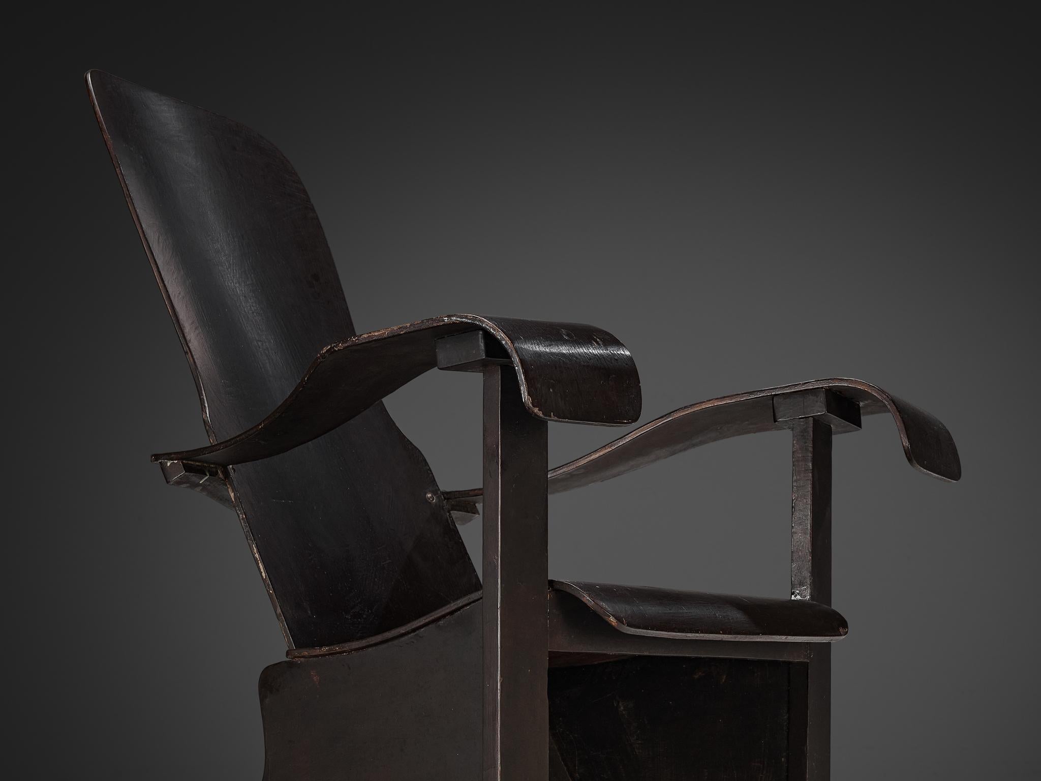 Brazilian Lounge Chair in Dark Laminated Wood by Móveis Cimo seating Morentz