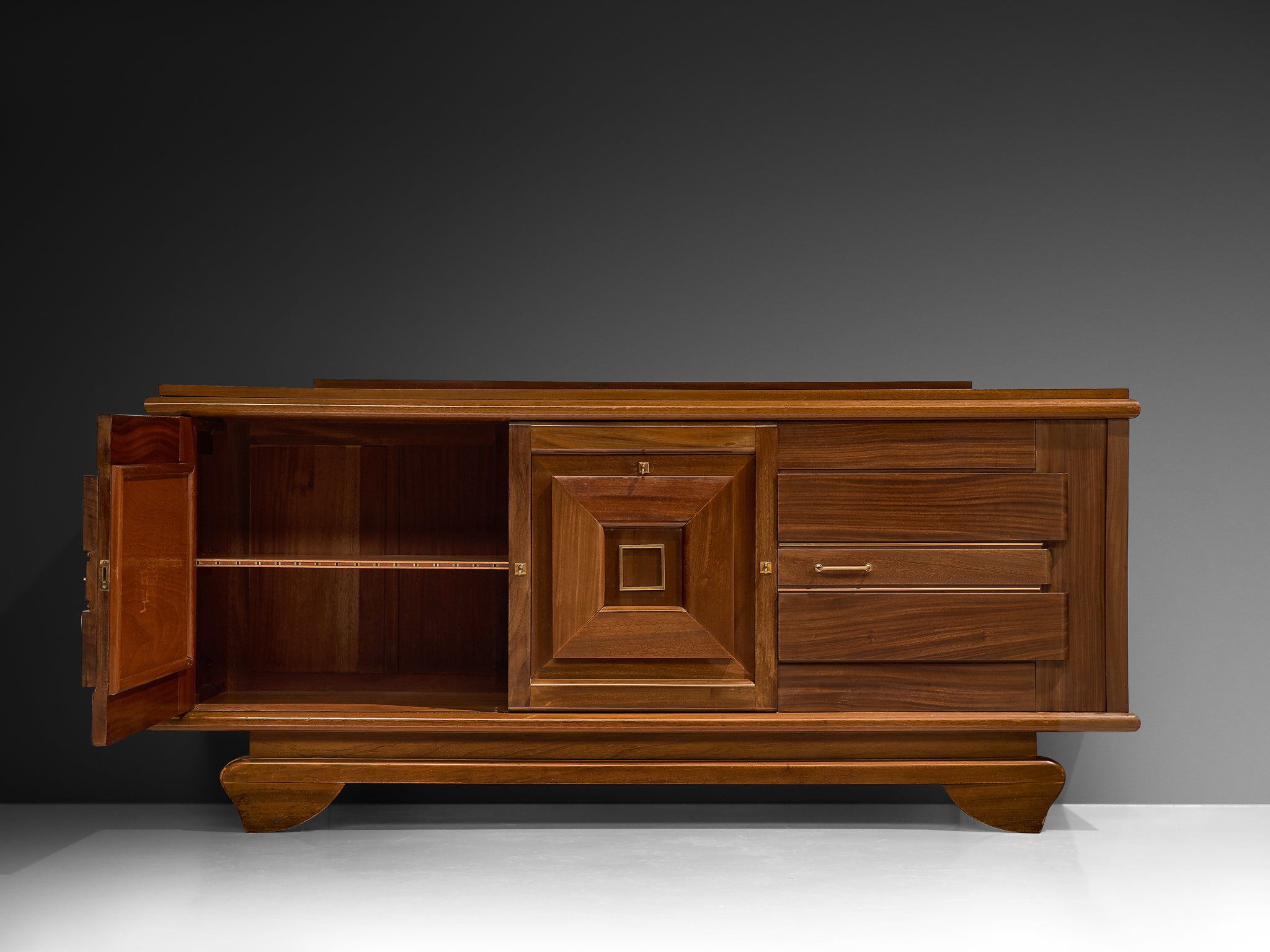 French Art Deco Sideboard in Mahogany and Brass Case pieces and storage cabinets Morentz