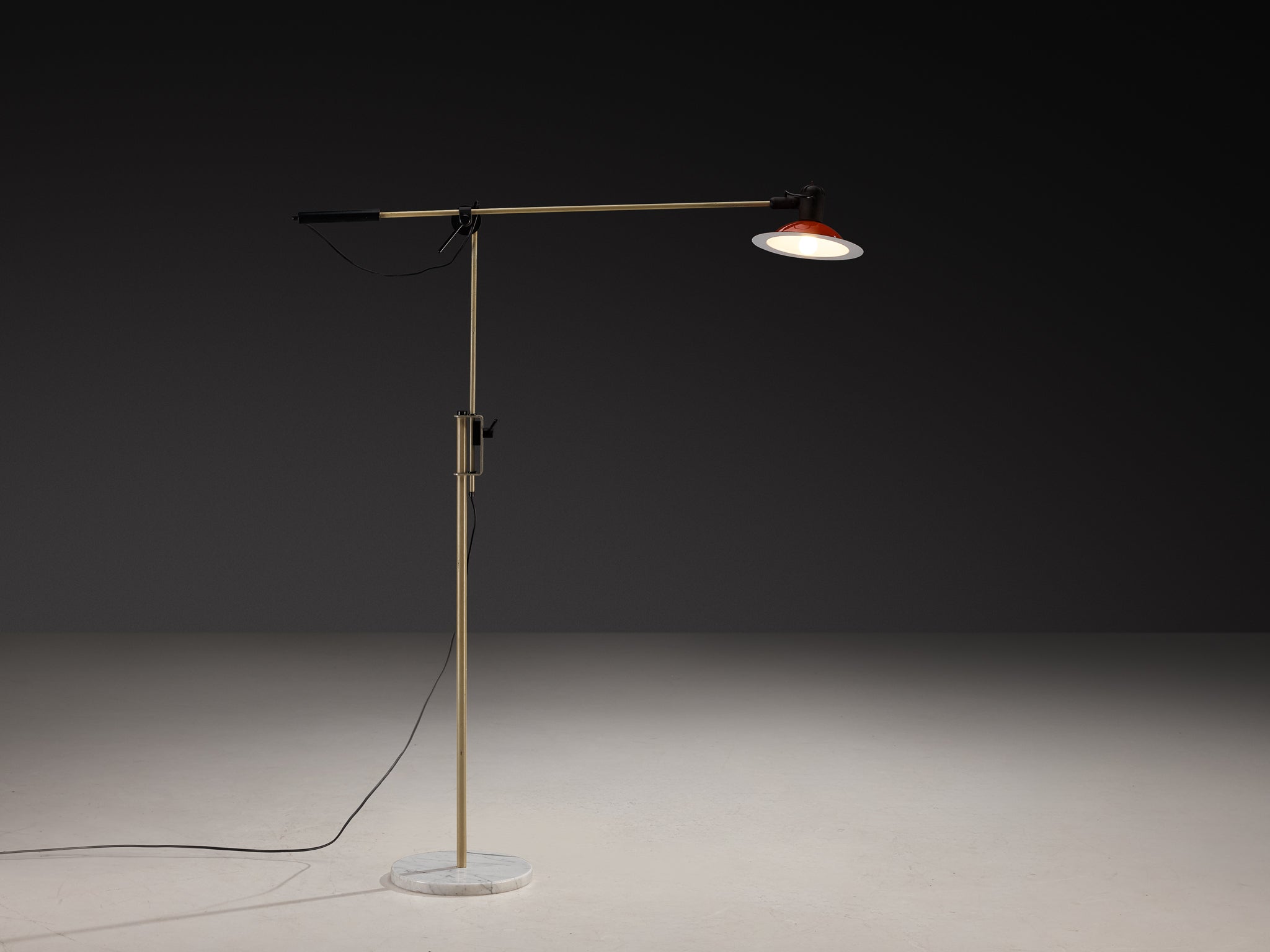 Stilnovo Floor Lamp with Red Shade and Marble Base