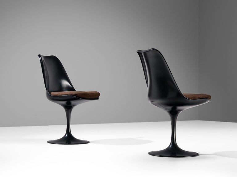 Eero Saarinen for Knoll Pair of 'Tulip' Dining Chairs in Black Fiberglass