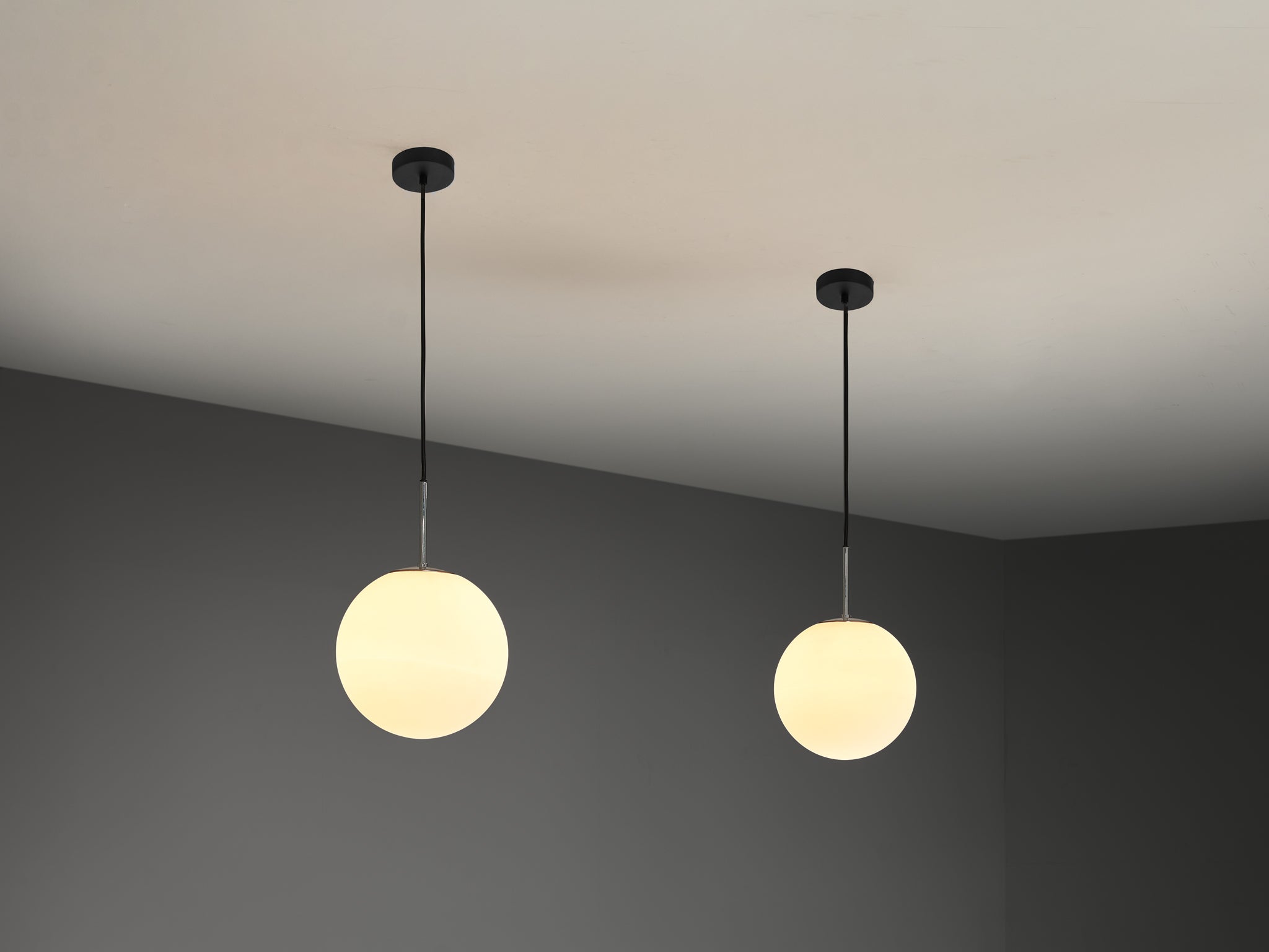Pendants with White Glass Spheres