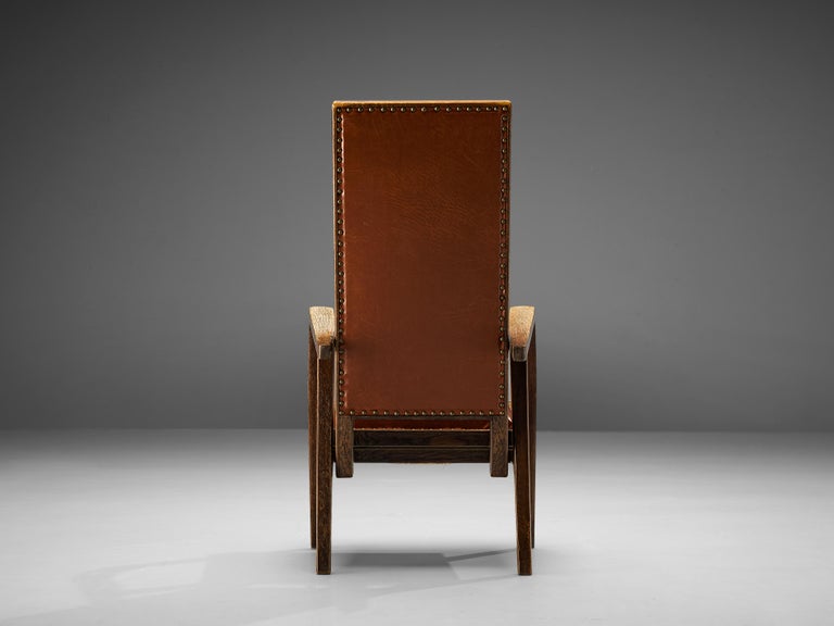 Adjustable Armchair in Red Leather and Oak