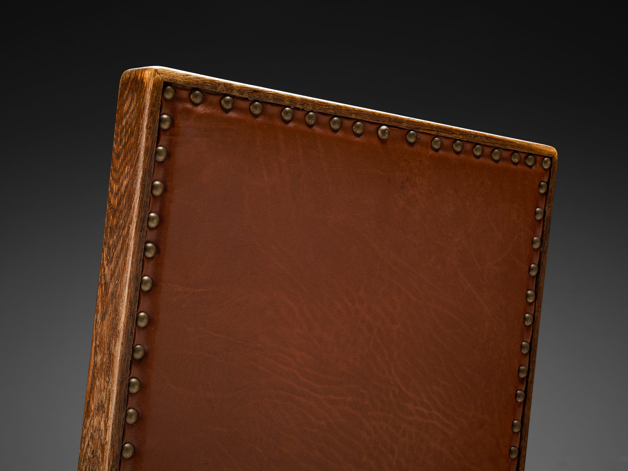 Art Deco Armchair in Red Brown Leather and Oak with Adjustable Tall Back Seating Morentz