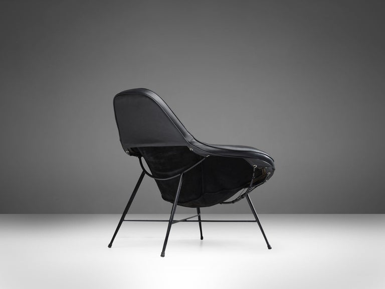 Martin Eisler Lounge Chair in Black Leather