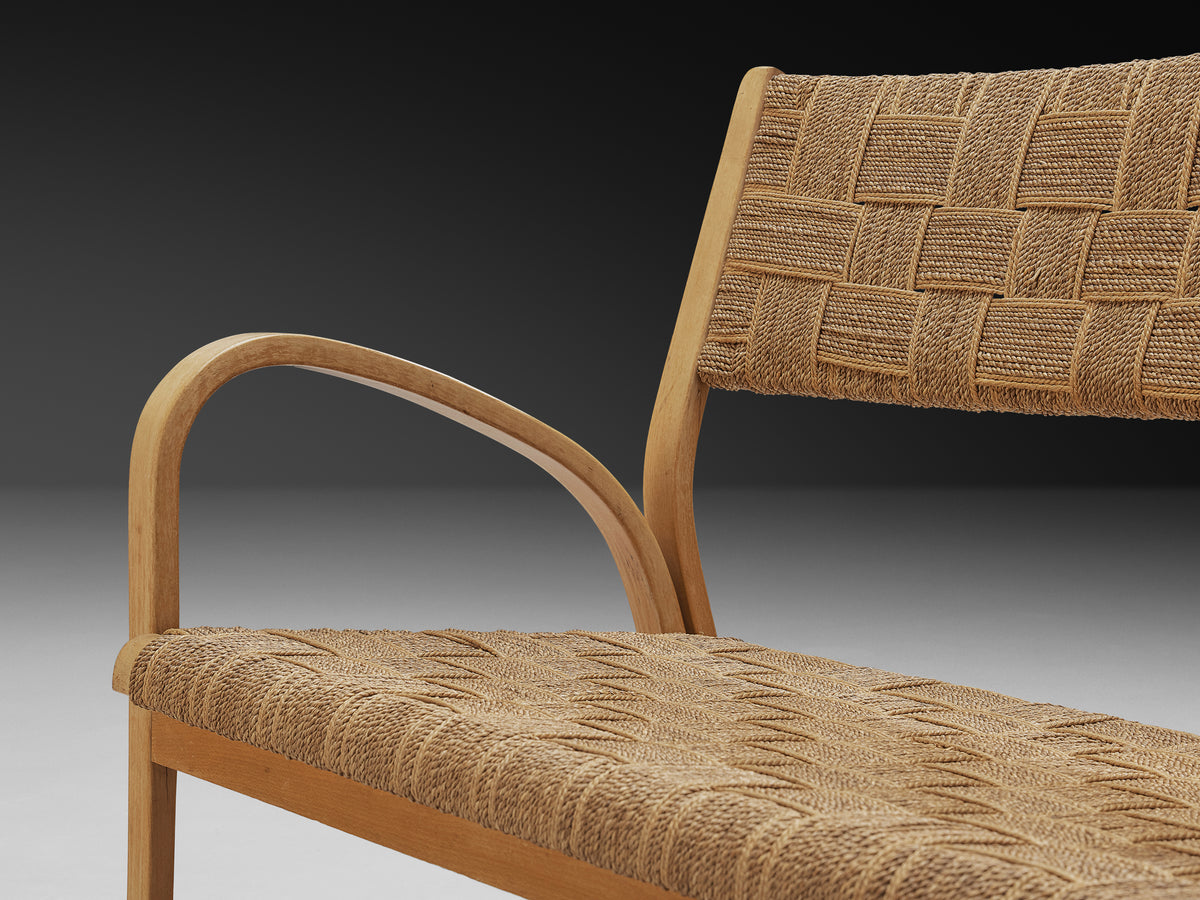 Bench in Braided Straw and Blonde Wood Seating Morentz