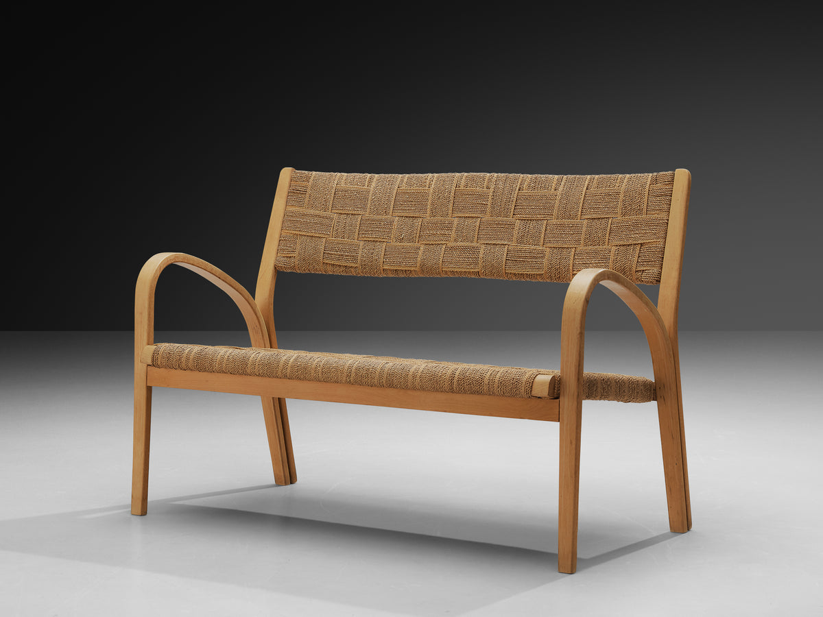 Bench in Braided Straw and Blonde Wood Seating Morentz