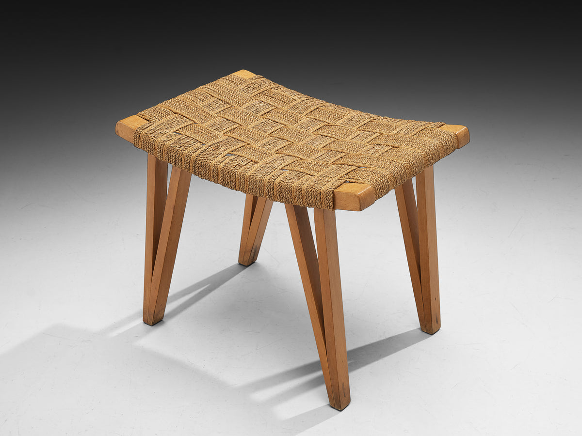 Bench in Braided Straw and Blonde Wood Seating Morentz